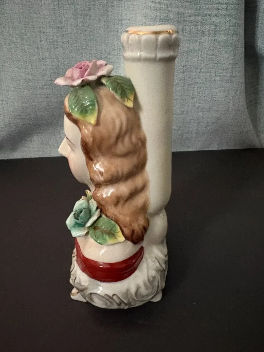 Vintage Occupied Japan Hand Painted Porcelain Lady Lamp Base/Candle Holder